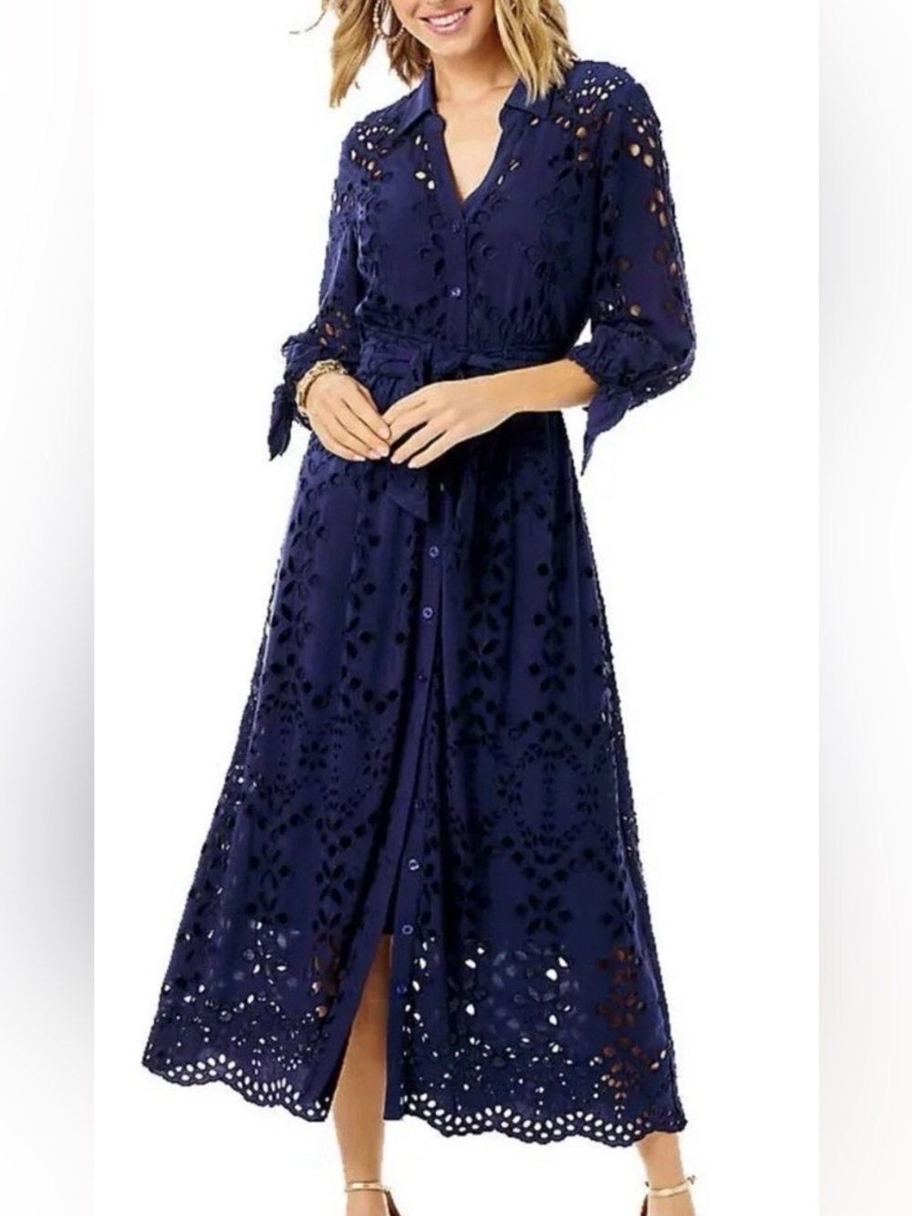 Lily Pulitzer Amrita Eyelet Midi Dress In True Navy Soirée